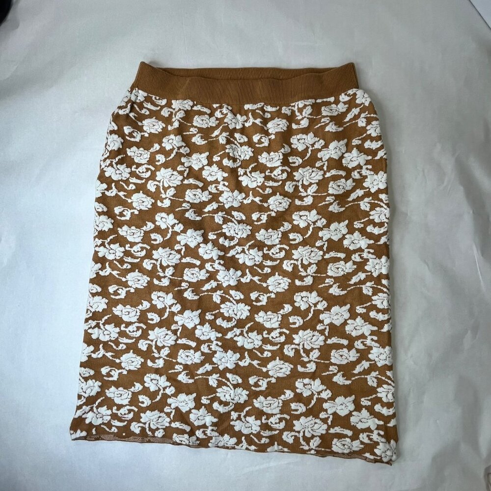 Polagram Womens XL Floral Knit Skirt Beige & White Acrylic/Polyester/Wool Blend